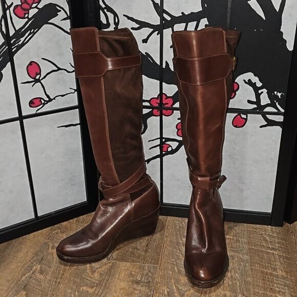 Cole Haan Knee High Wedge Heeled Boots Brown Size 7 - Picture 12 of 12